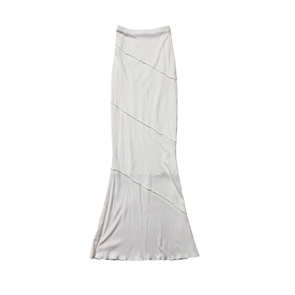 White Fox White Ribbed Bodycon Maxi Skirt XS Spiral Seam Detail